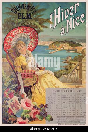 L’Hiver à Nice von Frédéric Hugo d’Alesi (1849–1906). Französisches Werbeplakat für den Wintertourismus an der Côte d’Azur. Poster veröffentlicht 1892 in Frankreich. Stockfoto
