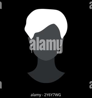 Abstrakte gesichtslose Frauensilhouette in Sichelohrringen. Dunkles Avatar-Emblem mit weiblicher Silhouette. Vektorabbildung Stock Vektor