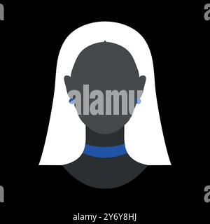 Abstrakte gesichtslose Frauensilhouette in blauem Choker und Ohrringen. Dunkles Avatar-Emblem mit weiblicher Silhouette. Vektorabbildung Stock Vektor