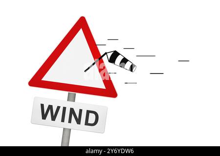 Windwarnschild, weggeweht von einem Sturm auf White Stockfoto