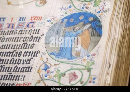 Martyrologie von Usuard, Manuskript mit den Märtyrern der Heiligen im Zusammenhang mit dem christlichen Kalender, Jahr 1254, Girona Kunstmuseum, Girona, Katalonien Stockfoto