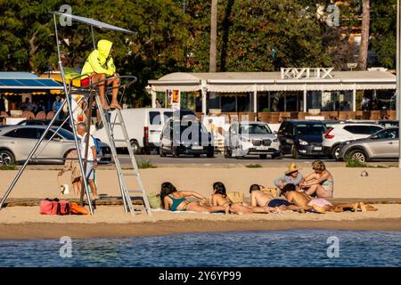 Großer Strand von Palamós (Platja Gran), Girona, Katalonien, Spanien Stockfoto