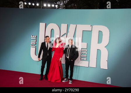 London, Großbritannien. September 2024. Todd Phillips, Lady Gaga und Joaquin Phoenix nehmen an der britischen Premiere von „Joker Folie à Deux“ auf dem Cineworld Leicester Square Teil. Quelle: SOPA Images Limited/Alamy Live News Stockfoto