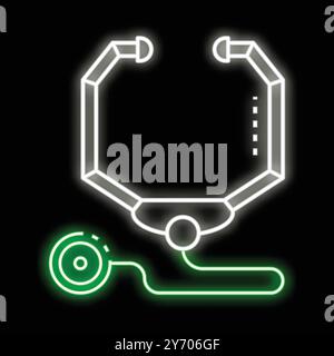 Neon-Stethoskop, das auf schwarzem Hintergrund glänzt und das Gesundheitswesen und die medizinische Versorgung repräsentiert Stock Vektor