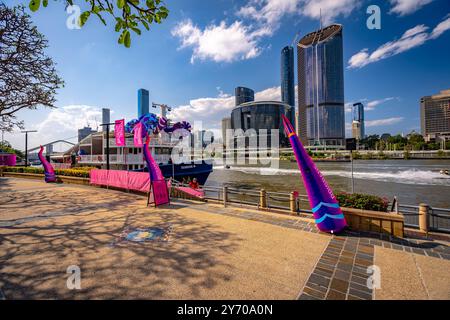 Brisbane, QLD, Australien - 21. September 2024: Panorama der Skyline während des Brisfest 2024 Stockfoto