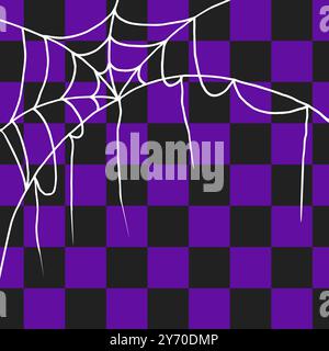 Psychedelisches Halloween-Schachbrett. Wellen grooviger Hintergrund. Hippie-Tapete im Y2K-Stil. Illustration des Retro-Vektors. Verzerrtes geometrisches Muster Stock Vektor