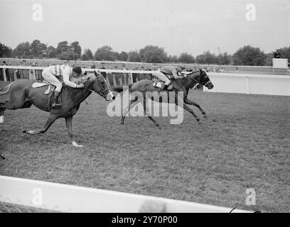 WIEDERHOLUNGSLEISTUNG MR. JOHN HISLOP , der letztes Jahr das gleiche Rennen gewann , gewann heute das Windsor Amateur Riders Handicap in Windsor auf Sir William Cookes PAPIST . Die nächste Kamera ist MR. E. UNDERDOWN , zu Frau . V. Smiths Pferd REED MACE wurde Zweiter . Herr . David Bakers Romano, geritten von Mr. A. Parker war Dritter . August 1949 Stockfoto