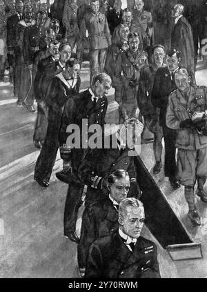 Beerdigung des Unbekannten Kriegers 11. November 1920. Die Blume der britischen Ritterschaft als auserwählte Ehrengarde : die Hundert VC-Ablage hinter dem Grab nach der Beerdigung in Westminster Abbey , London , England . 20. November 1920 Stockfoto