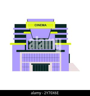 Kino Gebäudefassade in städtischer Umgebung, flache Vektor-Illustration symbolisiert Kino, Unterhaltung und moderne Architektur, isoliert auf Stock Vektor