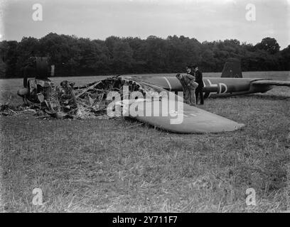 Abgestürzte deutsche Dornier-Flugzeuge in der Nähe von Biggin Hill, Kent, England. Am 18. August 1940 in der Schlacht um Großbritannien Stockfoto