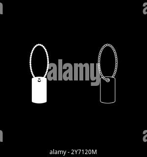 Hund Tag Militär Soldat Tiermarken für Kragen mit Kette Set Symbol weiße Farbe Vektor Illustration Bild einfache Vollfüllung Umrisskontur Linie Stock Vektor