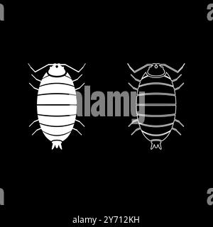 Roly Poly Holzlouse Porcellio Schaber Holzdruff Set Icon weiß Farbe Vektor Illustration Bild einfache feste Füllung Kontur Linie dünne flache Art Stock Vektor