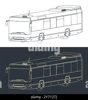 Stilisierte Vektor-Illustration von isometrischen Blaupausen einer Stadt ​​bus Stock Vektor