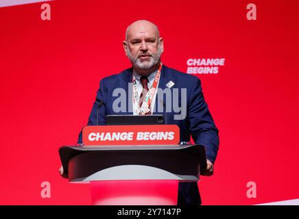 Mick Whelan, Generalsekretär der britischen gewerkschaft ASLEF, spricht auf der Labour Party-Konferenz in Liverpool. Stockfoto