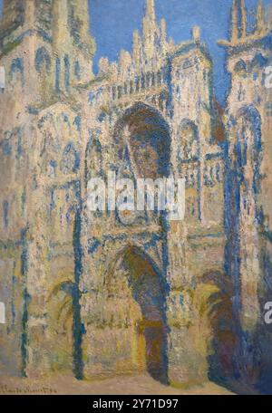 Kathedrale von Rouen, Portal und Alban-Turm bei vollem Sonnenlicht, La Cathedrale de Rouen, Le Portail et La Tour d'Albane, Plein Soleil, Harmonie bleue et Stockfoto