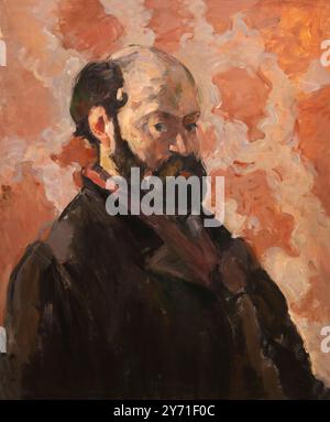 Porträt des Künstlers mit rosafarbenem Hintergrund, Selbstporträt mit rosafarbenem Hintergrund, Portrait de L'Artiste au Fond Rose, Paul Cezanne, um 1875, Stockfoto