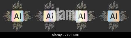 Elektronische Chipprozessor KI Icons für künstliche Intelligenz, KI-Technologie, Vektorillustration Stock Vektor