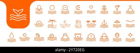 Beach Lines Icon Set Kollektion Design Vektor Stock Vektor