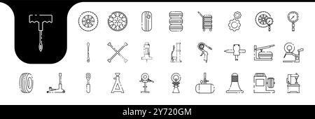 Reifenwartungsausrüstung Linien Symbol Sammlung Design Vektor setzen Stock Vektor