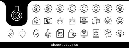Gear Line Symbol Set Kollektion Design Vektor Stock Vektor