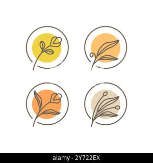 Ästhetische Pflanze Blume Linie feminine Set Icon Design Vektor Stock Vektor