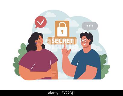 Vertrauenskonzept. Enge Freunde teilen Geheimnisse miteinander. Freundschaftsunterstützung und Zuverlässigkeit. Vertrauenswürdige Beziehungen. Illustration des flachen Vektors Stock Vektor