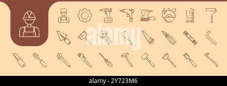 Handwerker Linie Minimal Tools Symbol Set Design Vektor Stock Vektor