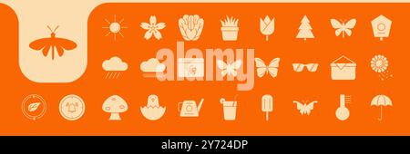 Flache Symbole der Frühlingssaison setzen Designvektor Stock Vektor