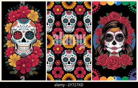 Retro-Poster für Dia de los Muertos, Halloween Stock Vektor