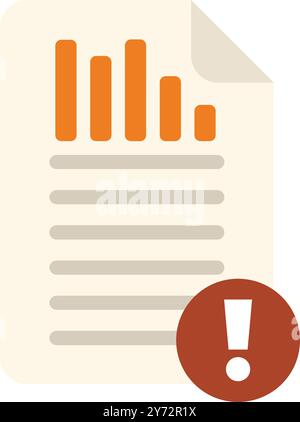 Das Dokument zeigt ein Balkendiagramm mit einem Ausrufezeichen an, das auf einen kritischen Fehler hinweist Stock Vektor