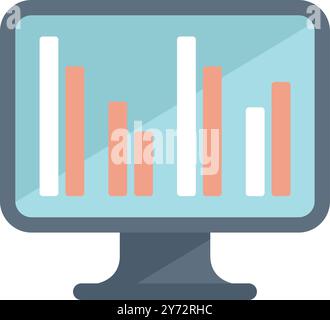 Diese Vektorabbildung zeigt einen Computermonitor mit einem Balkendiagramm, das Datenanalysen und Markttrends darstellt Stock Vektor