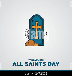 Allerheiligen-Tag, 1. November Allerheiligen-Tag, Illustration, Grußkarte, bearbeitbare Vorlage, Allerheiligen-Konzept-Design, eps-Datei. Stock Vektor
