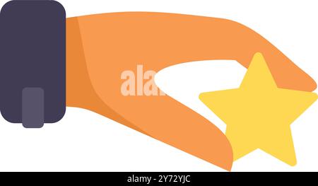 Geschäftsmann Hand mit goldenem Bewertungsstern Symbol flache Vektorillustration, die Konzepte von positivem Feedback und Kundenzufriedenheit repräsentiert Stock Vektor