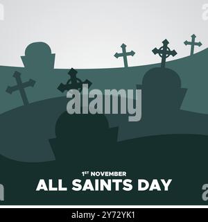 Allerheiligen-Tag, 1. November Allerheiligen-Tag, Illustration, Grußkarte, bearbeitbare Vorlage, Allerheiligen-Konzept-Design, eps-Datei. Stock Vektor