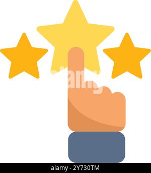 Hand wählt aus fünf möglichen Sternen eine 5-Sterne-Bewertung aus und gibt so ein ausgezeichnetes Feedback Stock Vektor