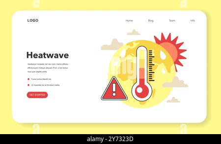 Klimawandel verursacht abnormale Hitzewellen Webbanner oder Landing-Page. Die Temperatur des Planeten Erde steigt aufgrund von CO2-Emissionen. Klima- und Naturschutzproblem. Illustration des flachen Vektors Stock Vektor