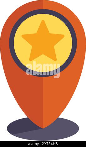Die orangefarbene Positionsnadel zeigt auf ein mit einem Stern gekennzeichnetes Lieblingsziel Stock Vektor
