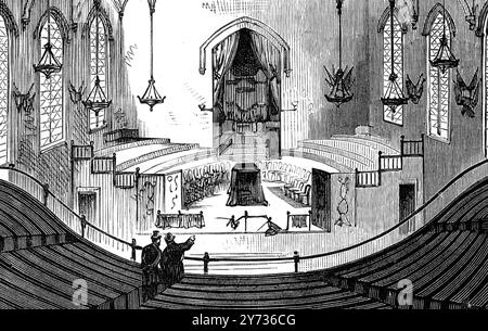 Die Victoria Hall-Katastrophe, bei der 183 Kinder starben, ereignete sich am 16. Juni 1883 in Sunderland, Großbritannien, in der Victoria Hall, einer großen Konzerthalle in Richtung Road mit Blick auf den Mowbray Park. Bühne der Victoria Hall aus Galerie 1883 Stockfoto