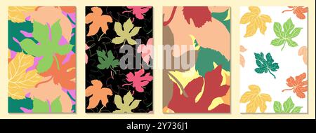 Satz von vertikalen Herbsthintergründen mit bunten Feigenblättern Stock Vektor
