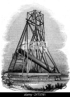 Das größte Teleskop der Welt. William Parsons , 3. Earl of Rosse : 17 . Juni 1800 - 31 . Oktober 1867 , war ein anglo-irischer Astronom , der mehrere Teleskope bauen ließ und dieses riesige Teleskop hier auf dem Rasen von Birr Castle , der Residenz des Earls in Parsonstown , County Offaly , Irland zu sehen war . 9. September 1843 Stockfoto