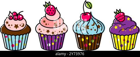 Icon Cupcake mit Beeren auf weißem Hintergrund. Cupcake in flacher Form. Vektorgrafik. Stock Vektor