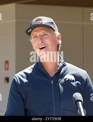 Redwood City, KALIFORNIEN - 14. Mai 2024: Gouverneur Gavin Newsom spricht bei einer Pressekonferenz über die Aktualisierung der Bemühungen der staaten zur Transformation des mentalen Gesundheitssystems. Stockfoto