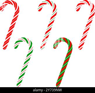 Set von isolierten Candy Canes auf weißem Hintergrund. Weihnachtsbonbon. Vektorgrafik. Stock Vektor