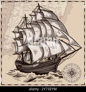 Segelschiff auf See. Stock Vektor