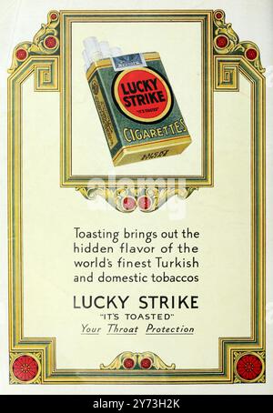 Vintage-Magazin-Werbung Illustration Kunst für Lucky Strike Zigaretten. 1927 Stockfoto