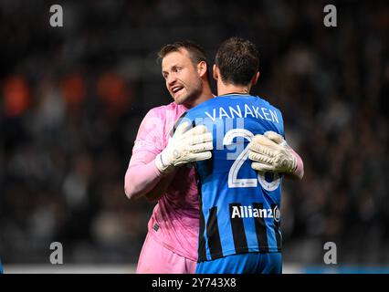 Charleroi, Belgien. September 2024. Hans Vanaken feiert nach einem Fußballspiel zwischen Sporting Charleroi und Club Brugge KV am Freitag, den 27. September 2024 in Charleroi, am 9. Tag der Saison 2024-2025 der ersten Liga der „Jupiler Pro League“ der belgischen Meisterschaft. BELGA FOTO JOHN THYS Credit: Belga News Agency/Alamy Live News Stockfoto