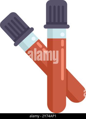 Diese Vektor-Illustration zeigt zwei medizinische Reagenzgläser, die mit der Blutprobe im Inneren kreuzen, ideal für Gesundheitsthemen Stock Vektor