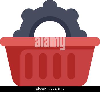 Warenkorb mit einem Zahnrad, das den Online-Einkauf für Autoteile darstellt Stock Vektor