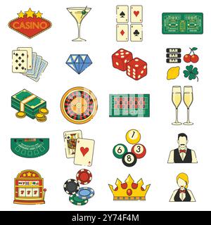 Eine Vektor-Illustration von Casino-Glücksspielsymbolen Stock Vektor