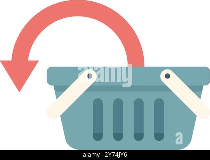 Minimalistisches flaches Symbol eines leeren Warenkorbs mit einem roten Pfeil nach unten, das einen Umsatzrückgang darstellt Stock Vektor